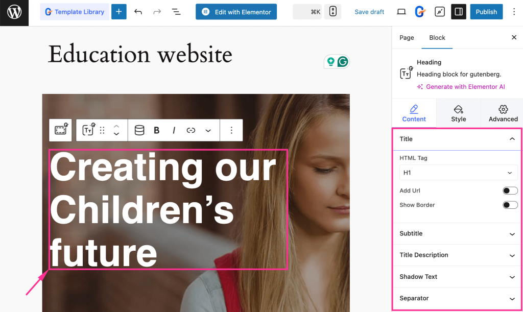 Customize the content of education template with GutenKit