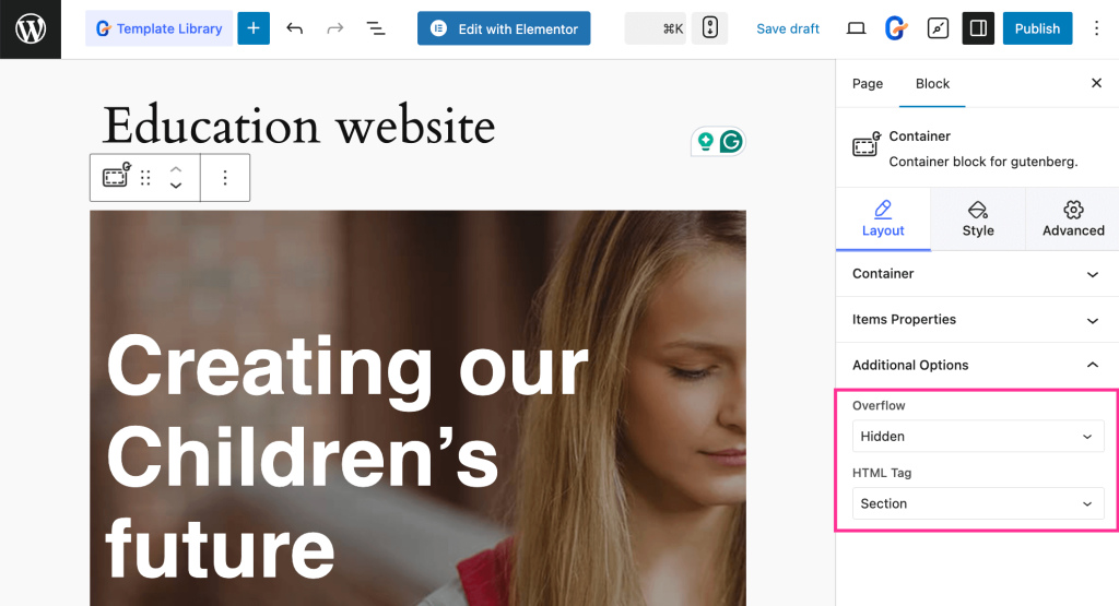 Edit the layout of education template with GutenKit