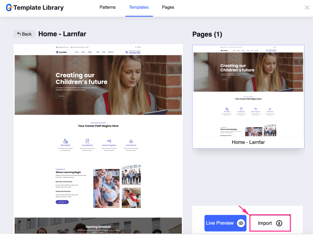 Import education template using GutenKit