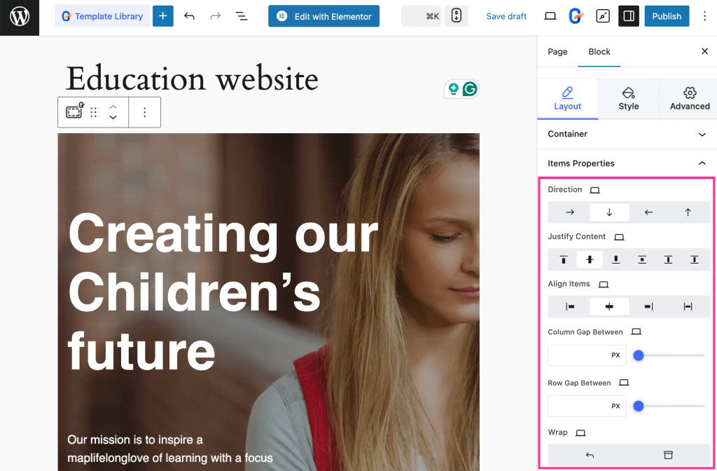 Edit the layout of education template with GutenKit