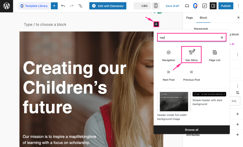 Add sections such as nav menu, faq, etc. to education website