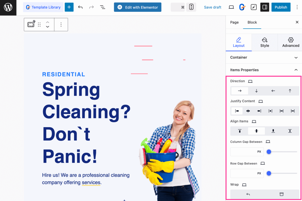 Cleaning website layout customization with GutenKit