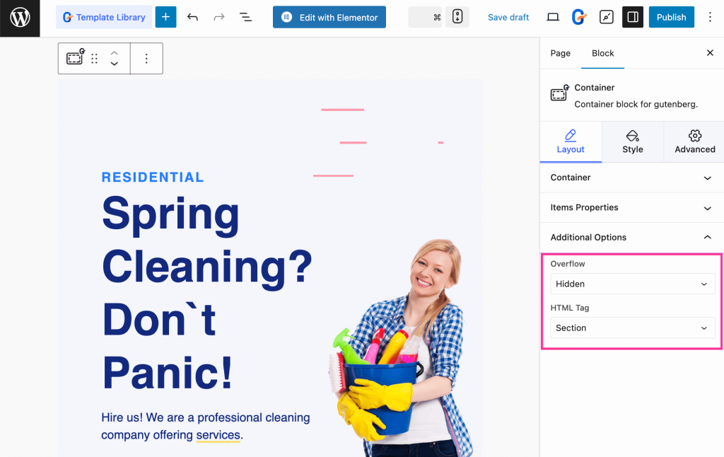 Cleaning website layout customization with GutenKit