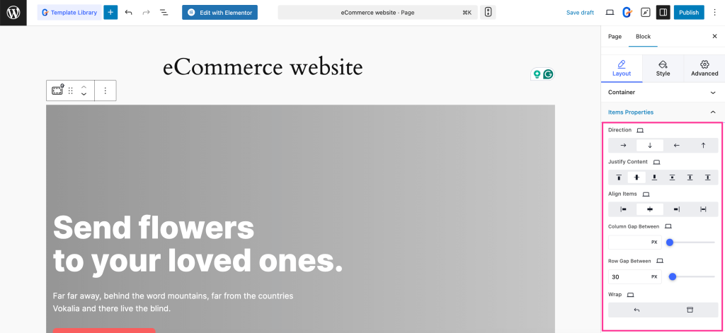 Edit layout of the GutenKit eCommerce template