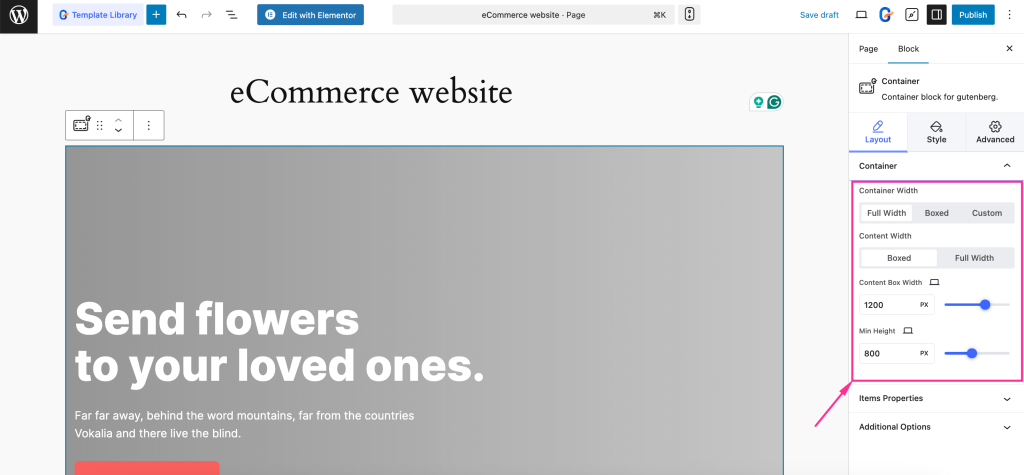 Edit layout of the GutenKit eCommerce template