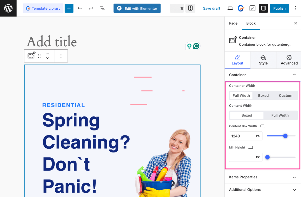 Cleaning website layout customization with GutenKit