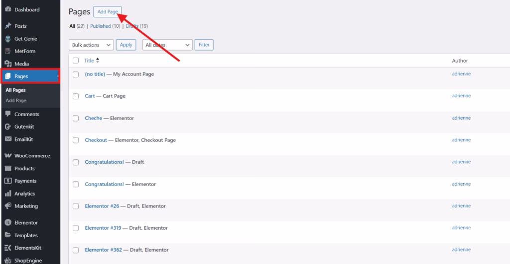 Page for marketing website
