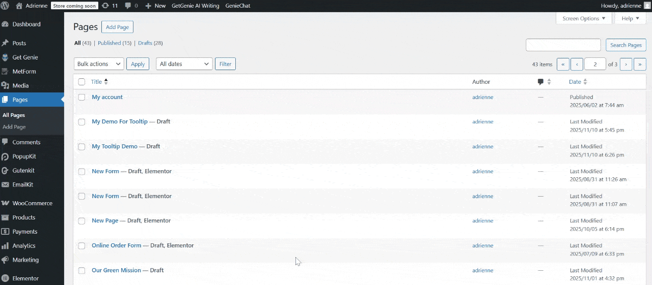 Open a page or post to add tooltip