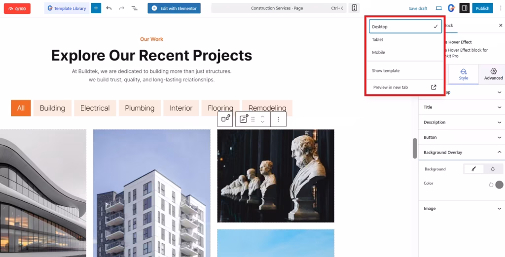 Preview construction website