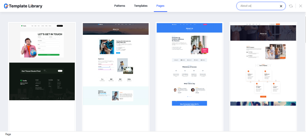 Select a about us page template by GutenKit