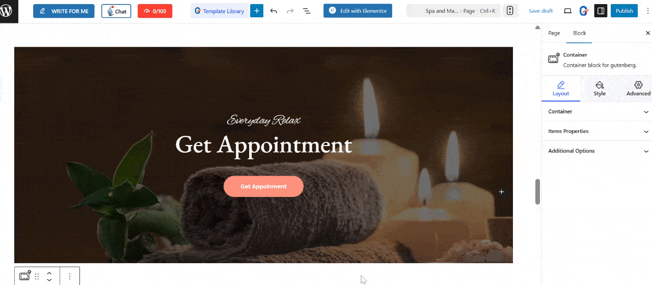 Select the section or element and enable tooltip